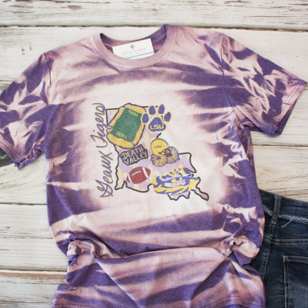 New Hand Bleached Unisex Tee Medium - Geaux Tigers - RTS